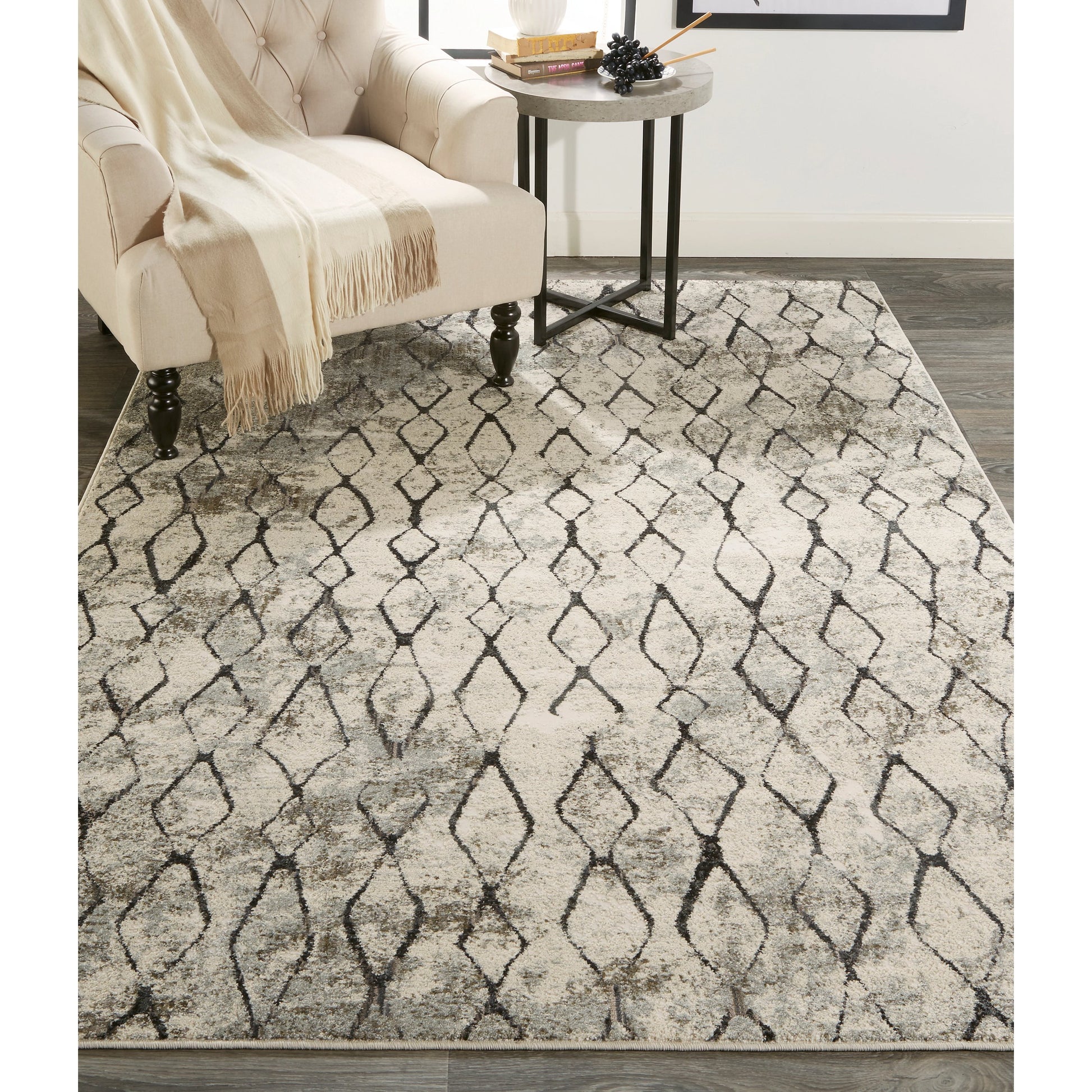 Kano Transitional Diamond Rug - 3872F by Feizy in ivory, gray, taupe. Made from polypropylene, polyester in a unique style.