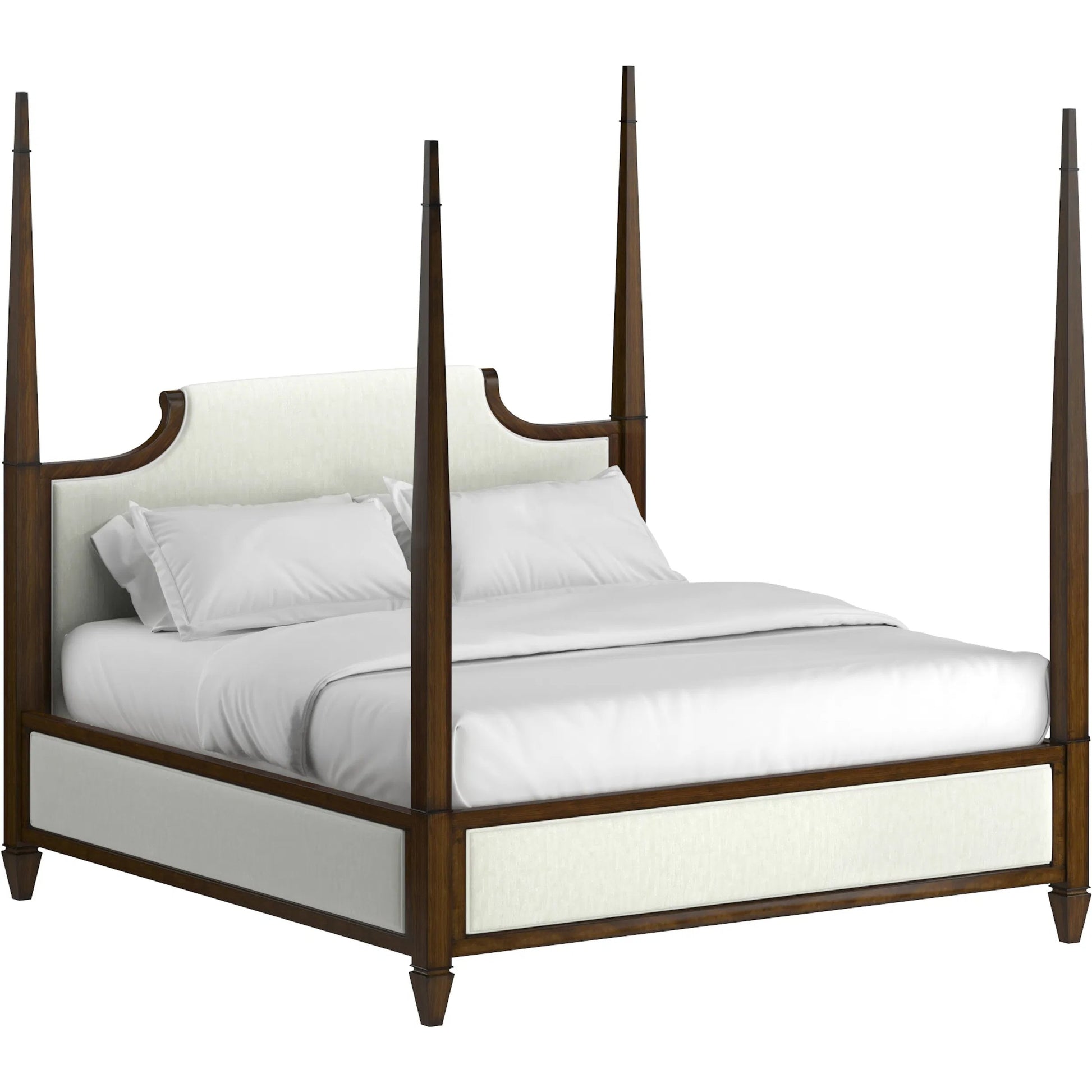 Eave Upholstered Bed by A.R.T. Furniture in off-white and hazelnut. Made from poplar, parawood solids, walnut veneer in a traditional style.
