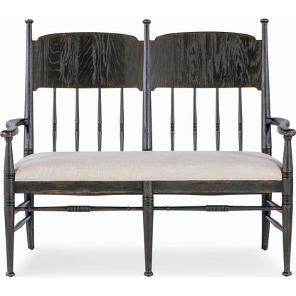 Americana Dining Bench by Hooker Furniture in beige. Made from oak veneers and fabric in a cottage & farmhouse style.