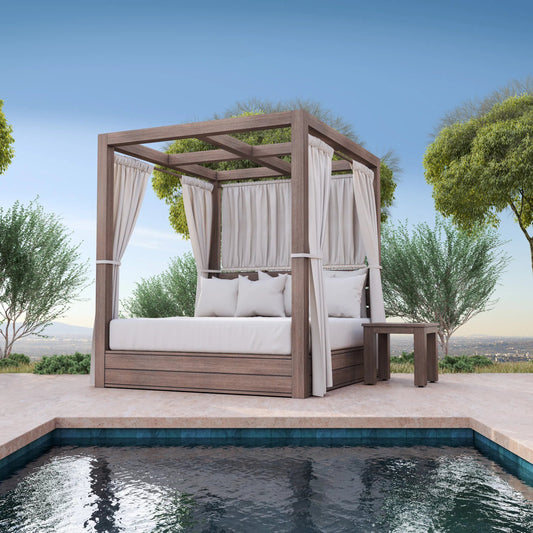 Laguna Outdoor Resort King Daybed by Sunset West in driftwood. Made from aluminum in a modern style.