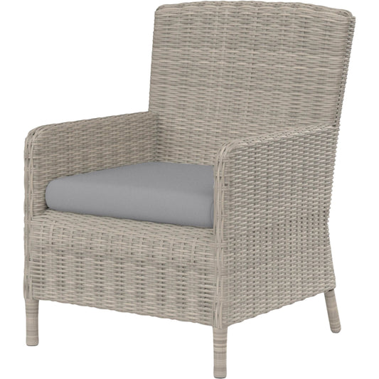 Manhattan Outdoor Dining Chair by Sunset West in grays. Made from resin wicker in a modern style.