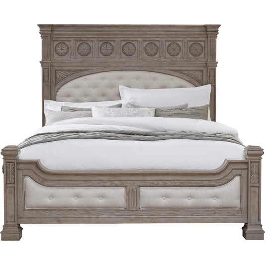 Kingsbury Bed by Pulaski Furniture in french grey. Made from oak veneers, hardwood solids in a traditional style.