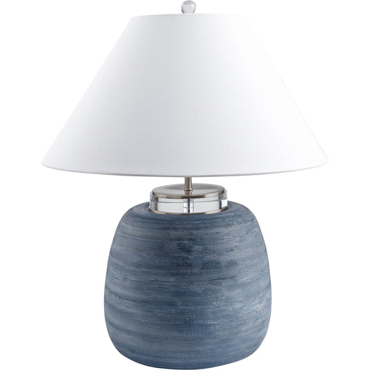 Deluxe - 498995 by Surya in body: gray, clear, shade: white, finial: clear, harp: metallic - nickel, cord: translucent and glazedtranslucenttranslucent. Made from body: porcelain, acrylic, shade (outside): linen, shade (i