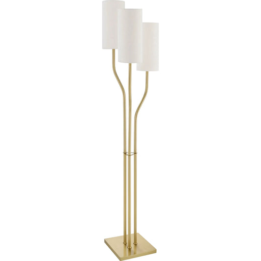 Dudley Accent Floor Lamp by Surya in white, metallic brass. Made from iron, linen, polyester in a unique style.