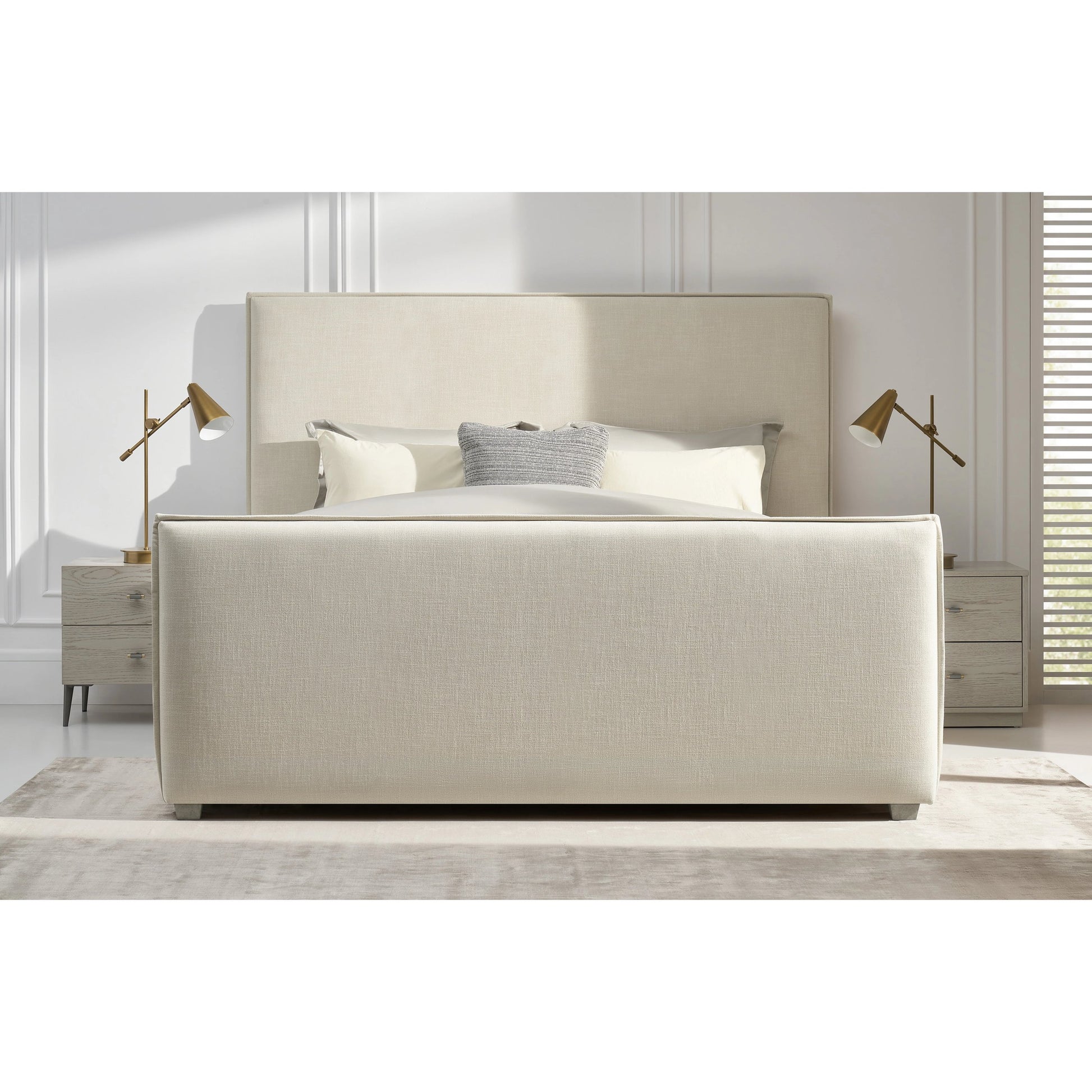 Zest Flanged Upholstered Bed by Zest in beige, flax and cream. Made from rubberwood, fabric in a modern style.
