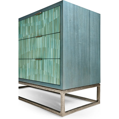 Seaglass Bunching Chest by Jonathan Charles in blue and blue straw. Made from koto veneer, stainless steel, straw in a eclectic & global style.