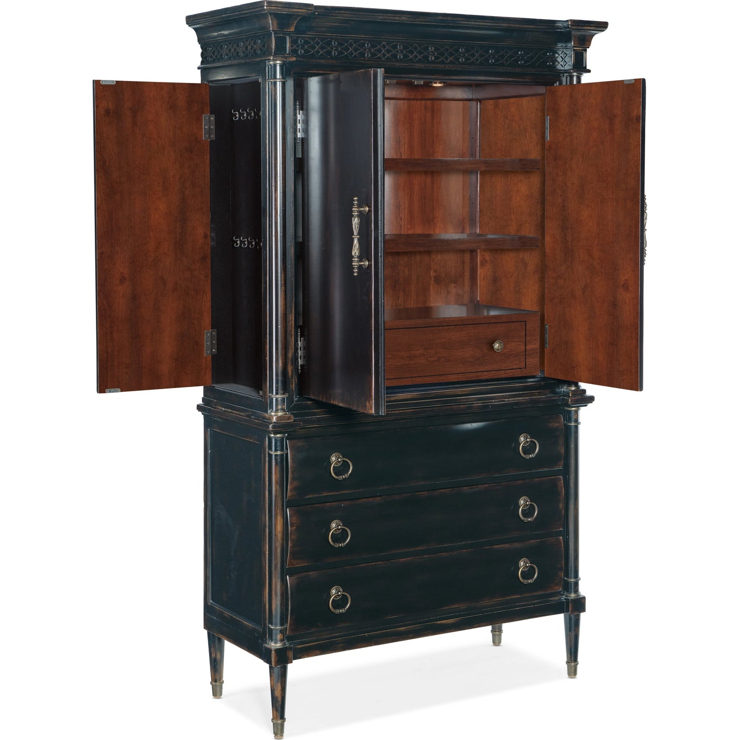 004 SI-2029027 | Additional Silo | Charleston Jewelry Armoire by Hooker Furniture in black cherry. Made from cherry veneers, cedar, metal in a traditional style.