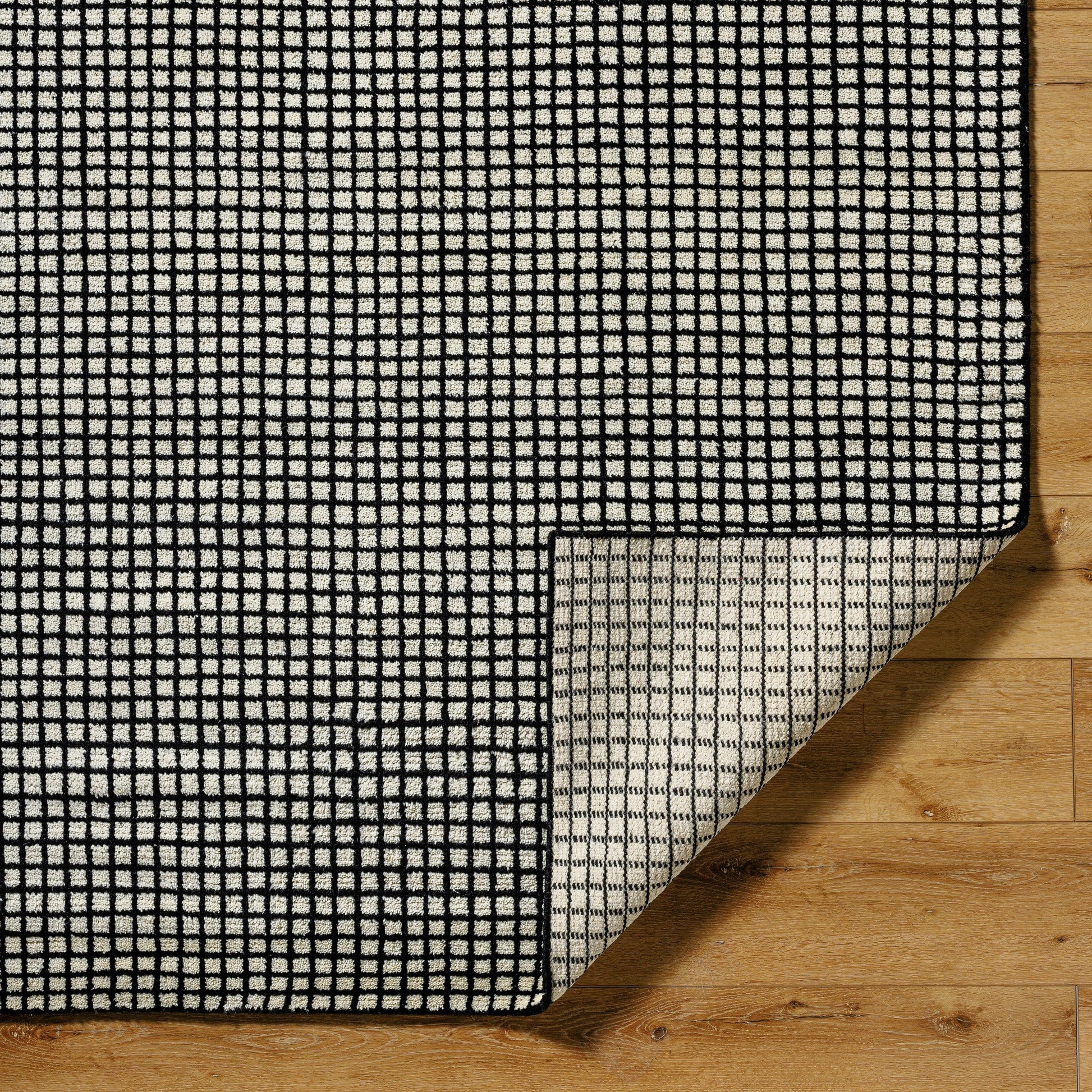 Damier DMI-2300 Rug by Surya in cream, black. Made from face: 100% wool, warp: 100% cotton in a unique style.