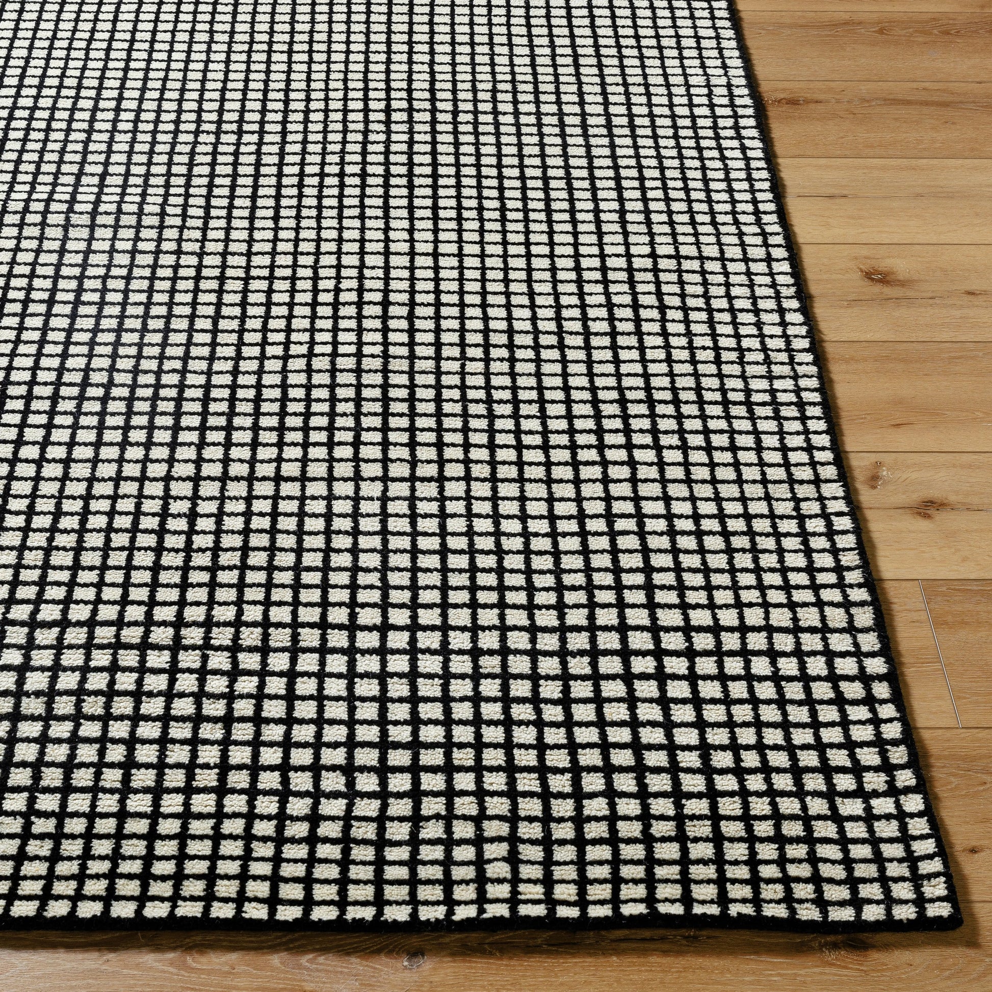 Damier DMI-2300 Rug by Surya in cream, black. Made from face: 100% wool, warp: 100% cotton in a unique style.