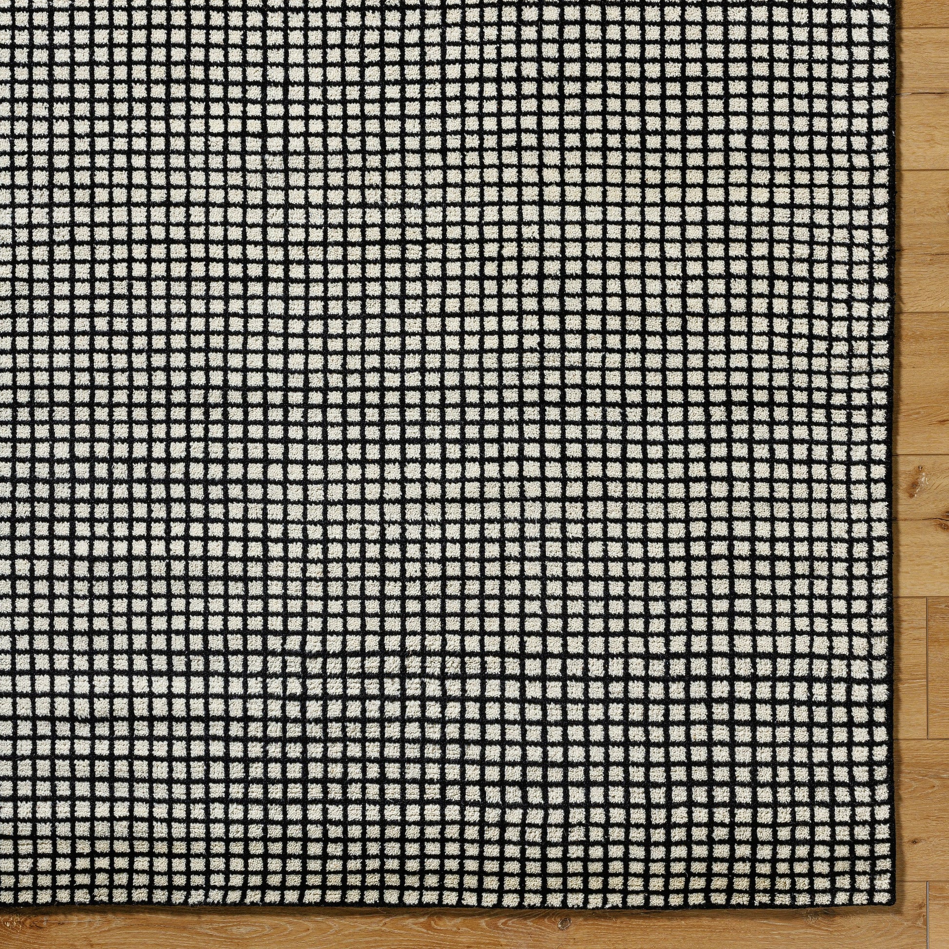 Damier DMI-2300 Rug by Surya in cream, black. Made from face: 100% wool, warp: 100% cotton in a unique style.