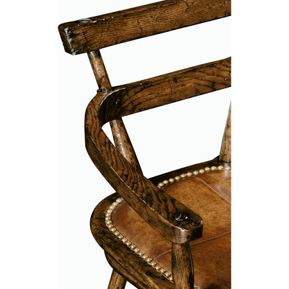 Casual Accents Tudor Oak Studded Leather Bar Stool by Jonathan Charles in brown and dark brown tudor oak. Made from oak in a rustic style.