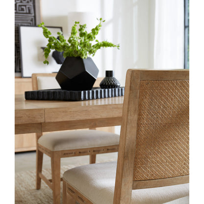 Retreat Rectangle Dining Table by Hooker Furniture in dune. Made from oak veneers, solid-wood edged top in a cottage & farmhouse style.