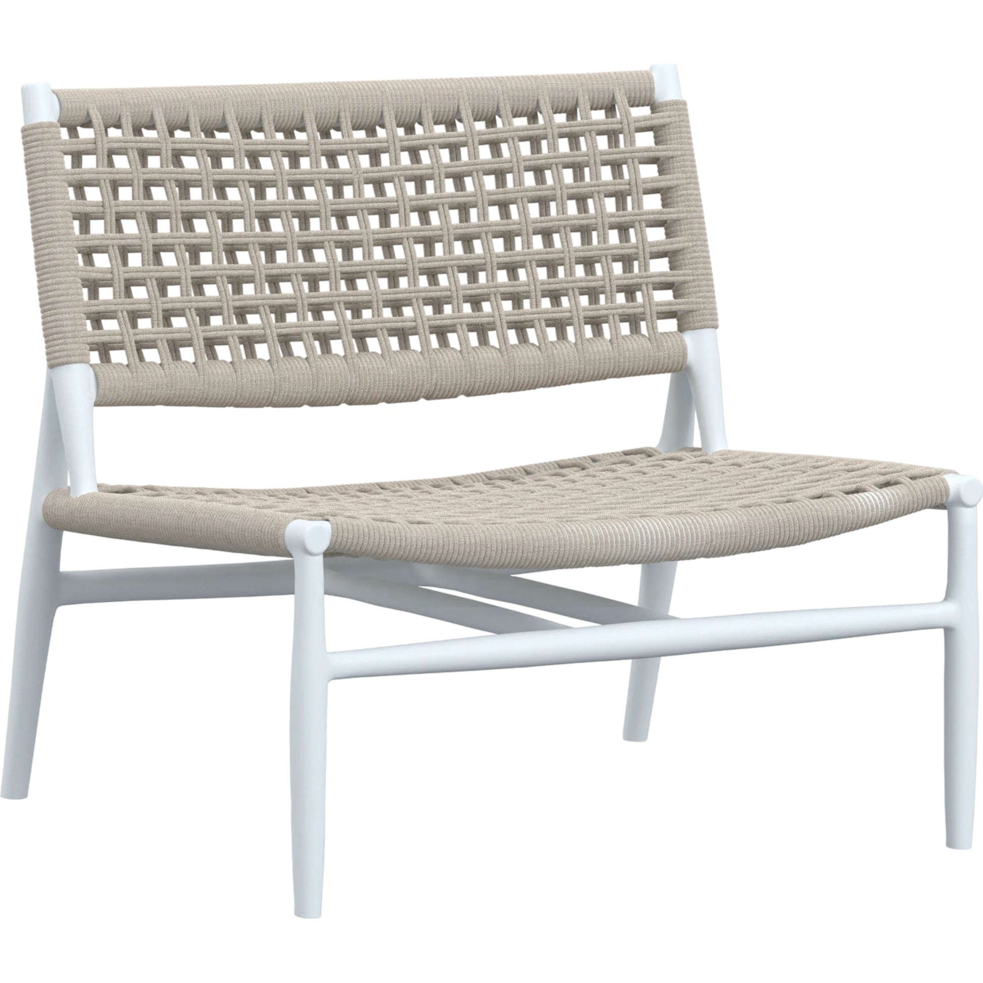 Bahia Outdoor Cushionless Accent Chair by Sunset West in frost. Made from aluminum / olefin rope in a coastal style.