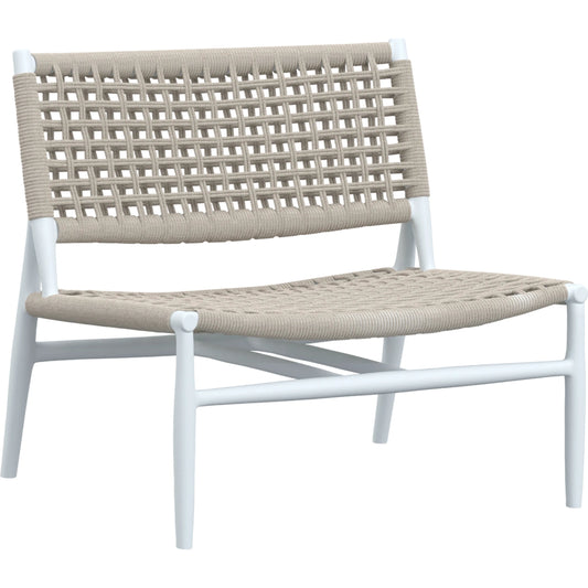 Bahia Outdoor Cushionless Accent Chair by Sunset West in frost. Made from aluminum / olefin rope in a coastal style.