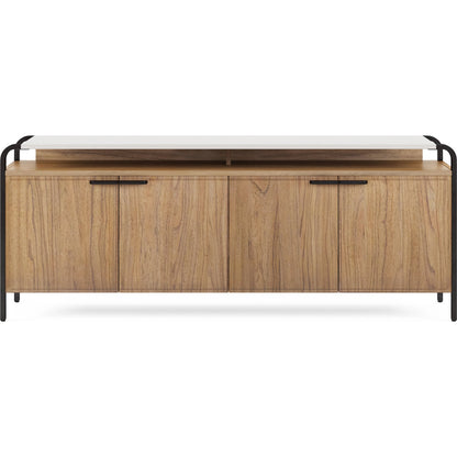 Portico Entertainment Console by A.R.T. Furniture in sienna, white plaster. Made from parawood solids, mindi veneers, resin, steel in a modern style.