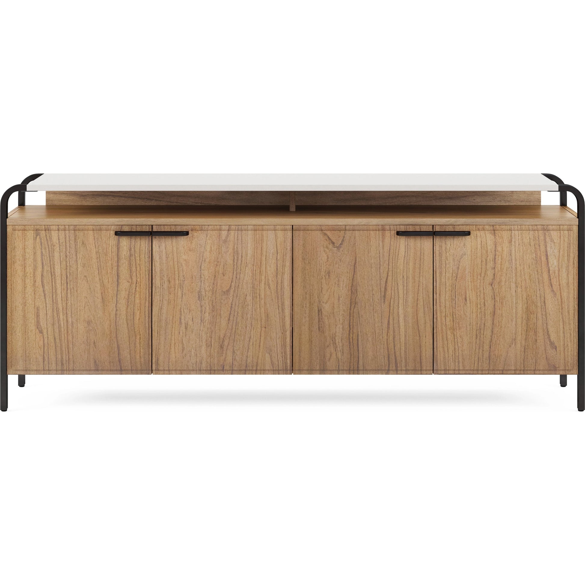 Portico Entertainment Console by A.R.T. Furniture in sienna, white plaster. Made from parawood solids, mindi veneers, resin, steel in a modern style.