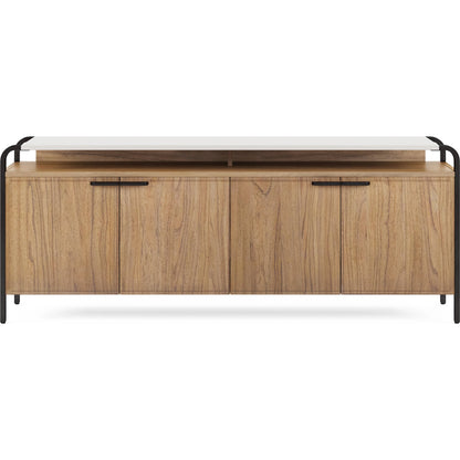 Portico Entertainment Console by A.R.T. Furniture in sienna, white plaster. Made from parawood solids, mindi veneers, resin, steel in a modern style.