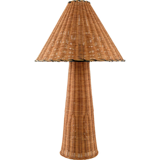 Dunehaven Accent Table Lamp by Livabliss in brown and natural. Made from rattan in a unique style.
