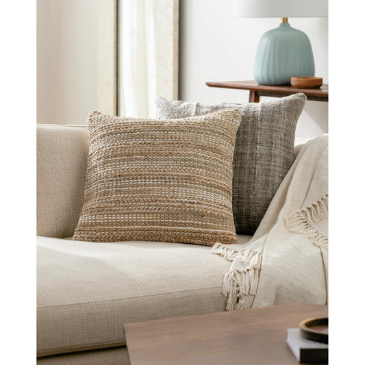 Denpasar Pillow - 481482 by Surya in natural, pearl, off-white, khaki, camel, light wood, desert tan. Made from front: 70% jute, 30% cotton, back: 100% cotton in a modern s