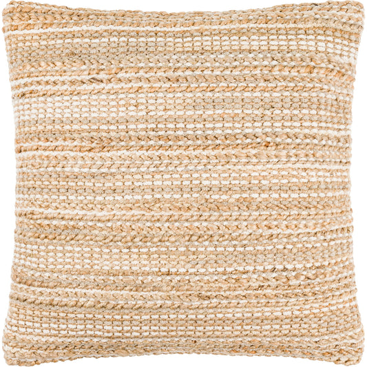 Denpasar Pillow - 481482 by Surya in natural, pearl, off-white, khaki, camel, light wood, desert tan. Made from front: 70% jute, 30% cotton, back: 100% cotton in a mo