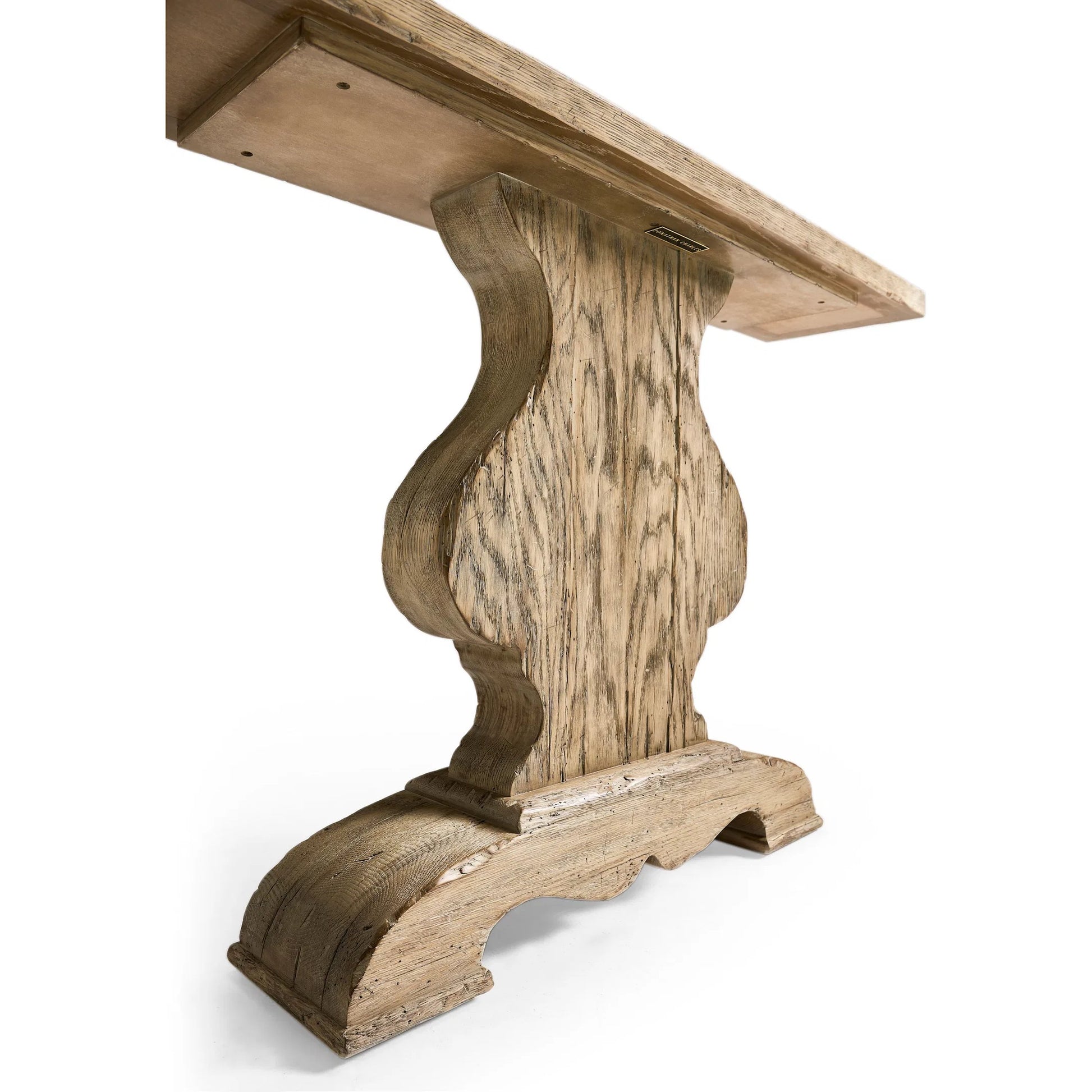 Sagehill Pedestal Console Table by Jonathan Charles in timberon grey oak. Made from main oak veneer in a unique style.