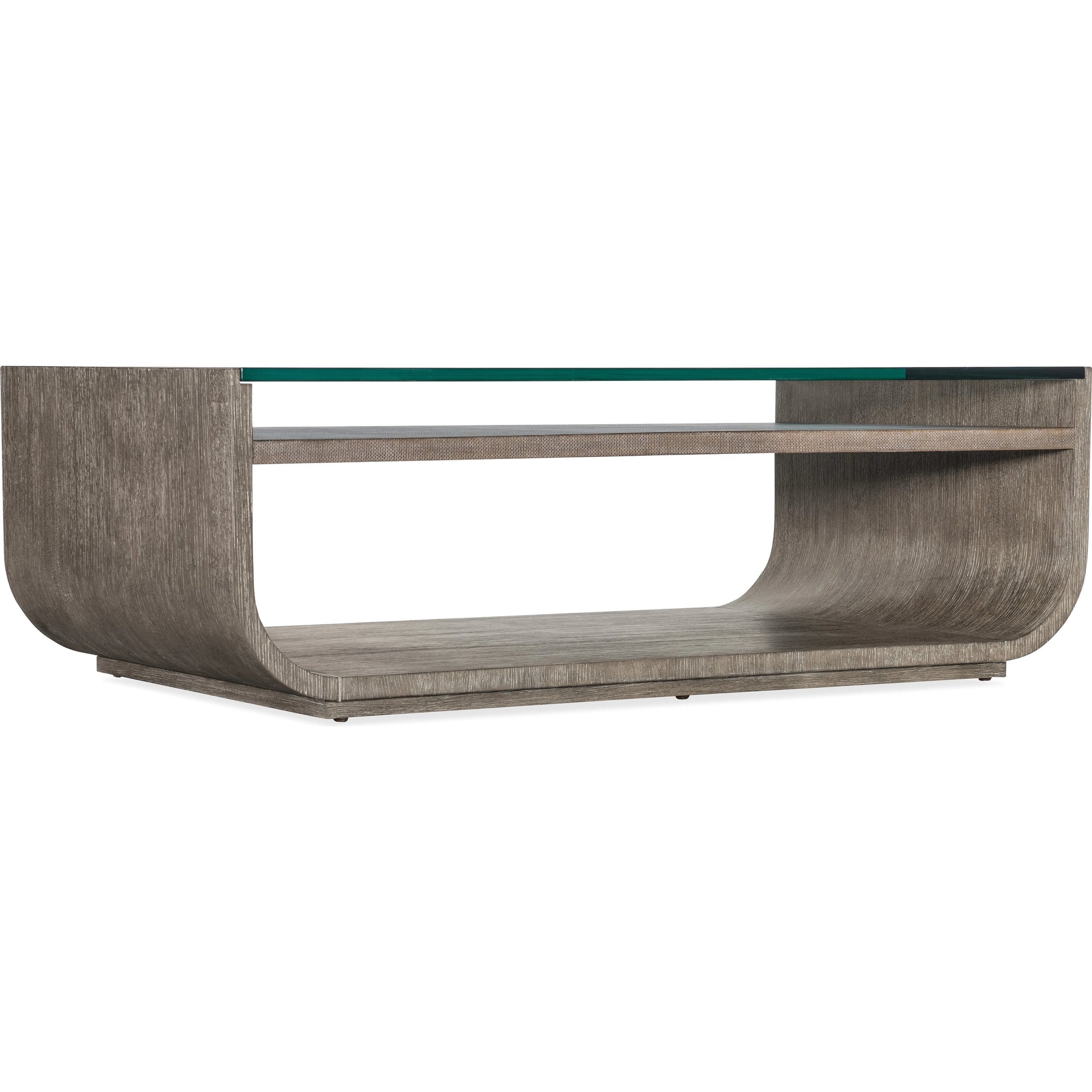 Modern Mood Rectangle Cocktail Table by Hooker Furniture. Made from oak veneers, glass in a modern style.
