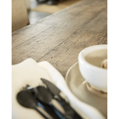 La Grange Le Vieux Double Pedestal Table by Hooker Furniture in flemish, barn wood. Made from pecky hickory veneer, resin, solid-wood edge top in a traditional style.
