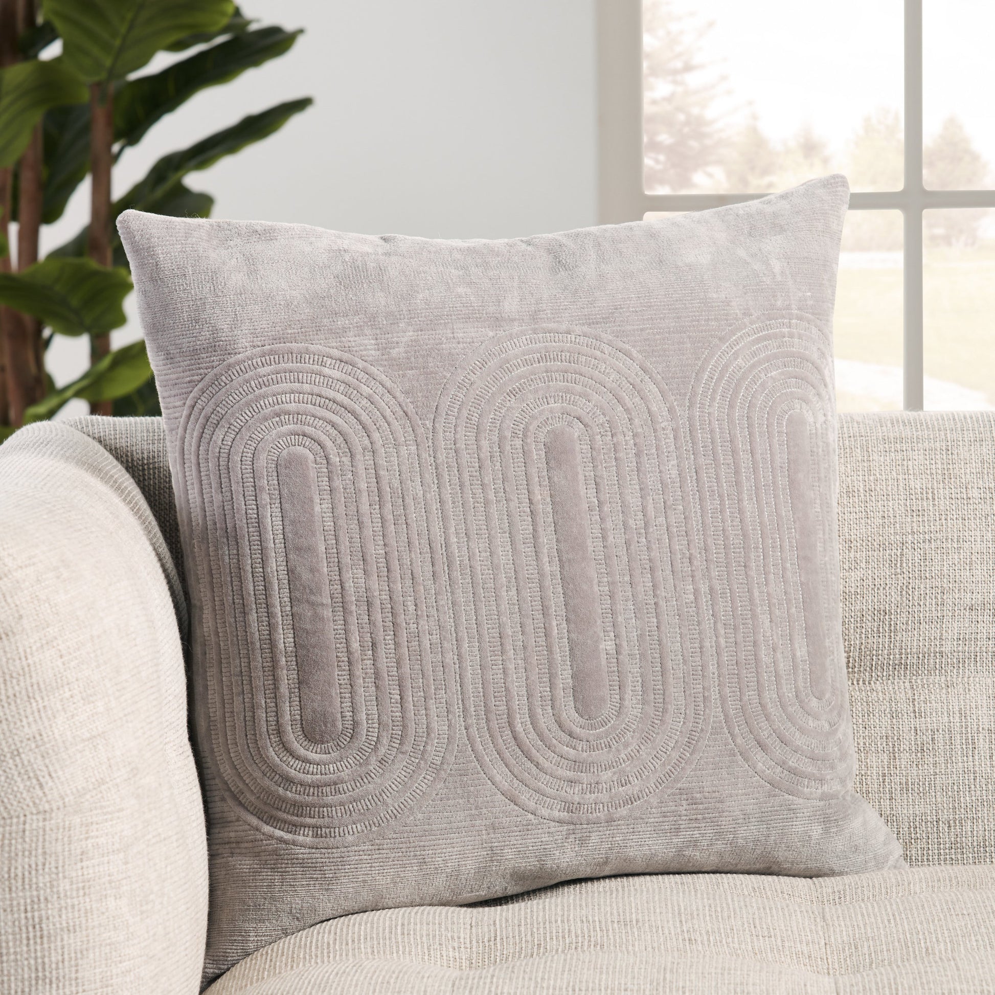 Deco by Nikki Chu DOC01 Pillow by Jaipur Living in ivory, gold. Made from 100% cotton in a modern style.