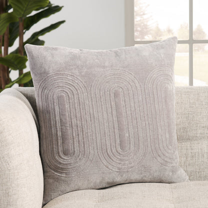 Deco by Nikki Chu DOC01 Pillow by Jaipur Living in ivory, gold. Made from 100% cotton in a modern style.