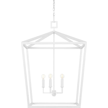 Denison Chandelier by Currey and Company in gesso white. Made from wrought iron in a modern style.