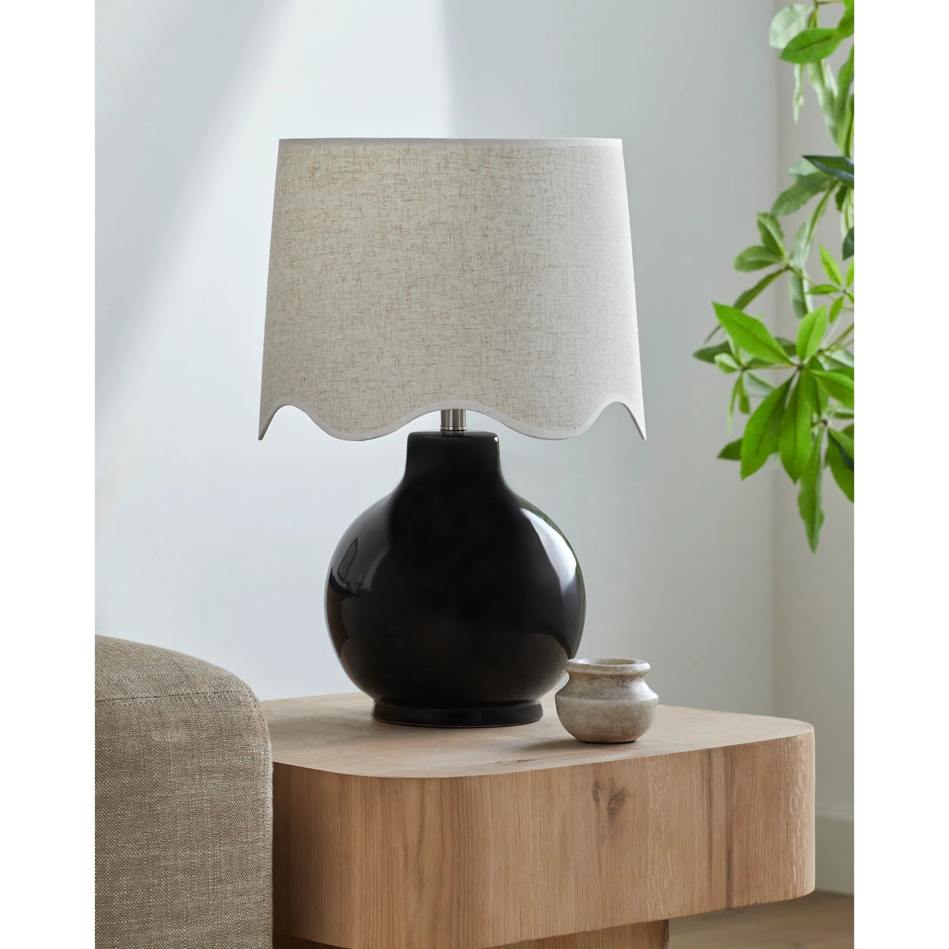 Doheny Table Lamp II by Livabliss in high gloss. Made from ceramic, rattan, metal in a modern style.