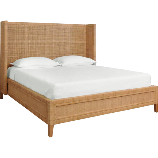 Dolly Winged Headboard and Platform by Worlds Away in brown. Made from rattan in a unique style.