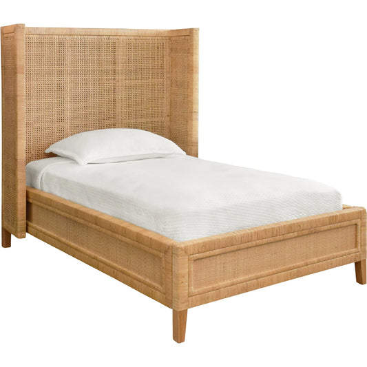 Dolly Winged Headboard and Platform by Worlds Away in brown. Made from rattan in a unique style.
