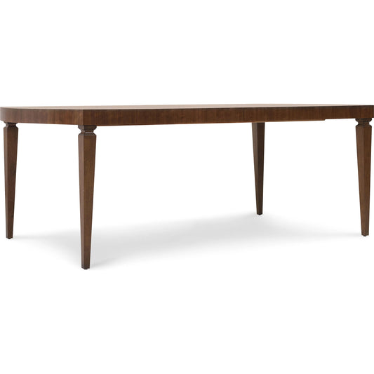 Archives Rectangle Dining Table with Two 20-inch Leaves by Hooker Furniture in dark wood and classic walnut. Made from figured quartered walnut veneer, walnut swirl, solid wood edged top in a unique style.