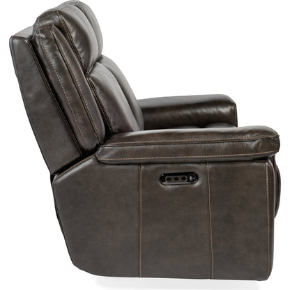 Montel Lay Flat Power Loveseat by Hooker Furniture in cosmos cobalt. Made from leather in a traditional style.
