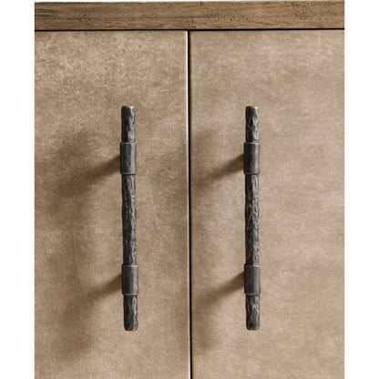 Stone Ridge Leather Credenza by Jonathan Charles in tully light acacia. Made from acacia in a transitional style.