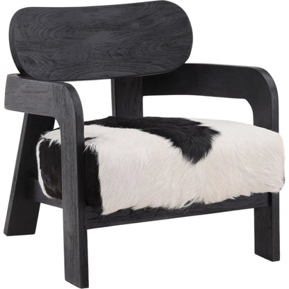 Raphael Occasional Chair by Arch & Plane in black, white. Made from goat hide, teak wood in a cottage & farmhouse style.