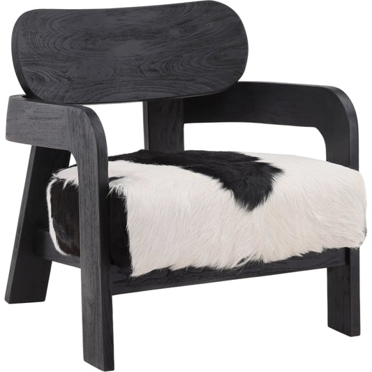 Raphael Occasional Chair by Arch & Plane in black, white. Made from goat hide, teak wood in a unique style.