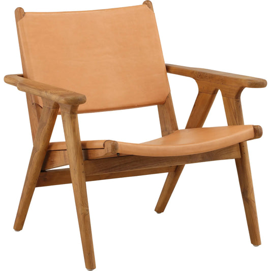 Karrillo Occasional Chair by Arch & Plane in brown, natural wood. Made from leather, teak wood in a unique style.
