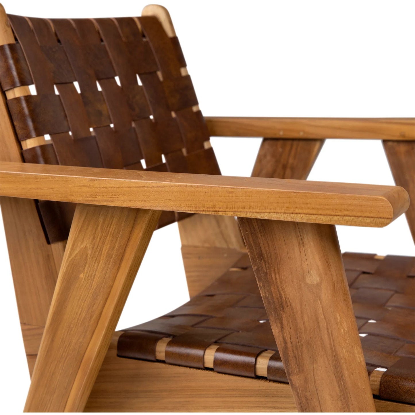 005 SI-2350464 | Closeup | Gaven Dining Chair by Arch & Plane in natural finish with brown leather. Made from teak wood, full grain leather in a traditional style.