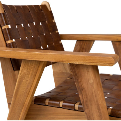 Gaven Dining Chair by Arch & Plane in natural finish with brown leather. Made from teak wood, full grain leather in a traditional style.