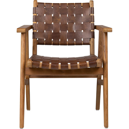 Gaven Dining Chair by Arch & Plane in natural finish with brown leather. Made from teak wood, full grain leather in a traditional style.