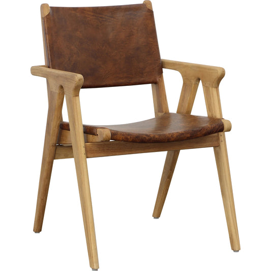 Oaklynn Dining Chair by Arch & Plane in natural, antique brown leather. Made from genuine leather, teak wood in a traditional style.
