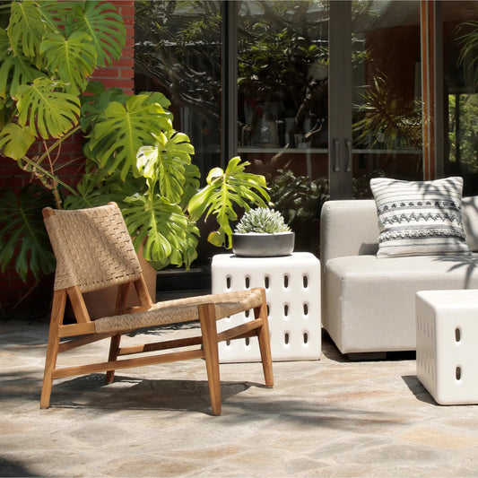 Mable Occasional Chair by Arch & Plane in natural. Made from teak wood, synthetic rattan in a unique style.