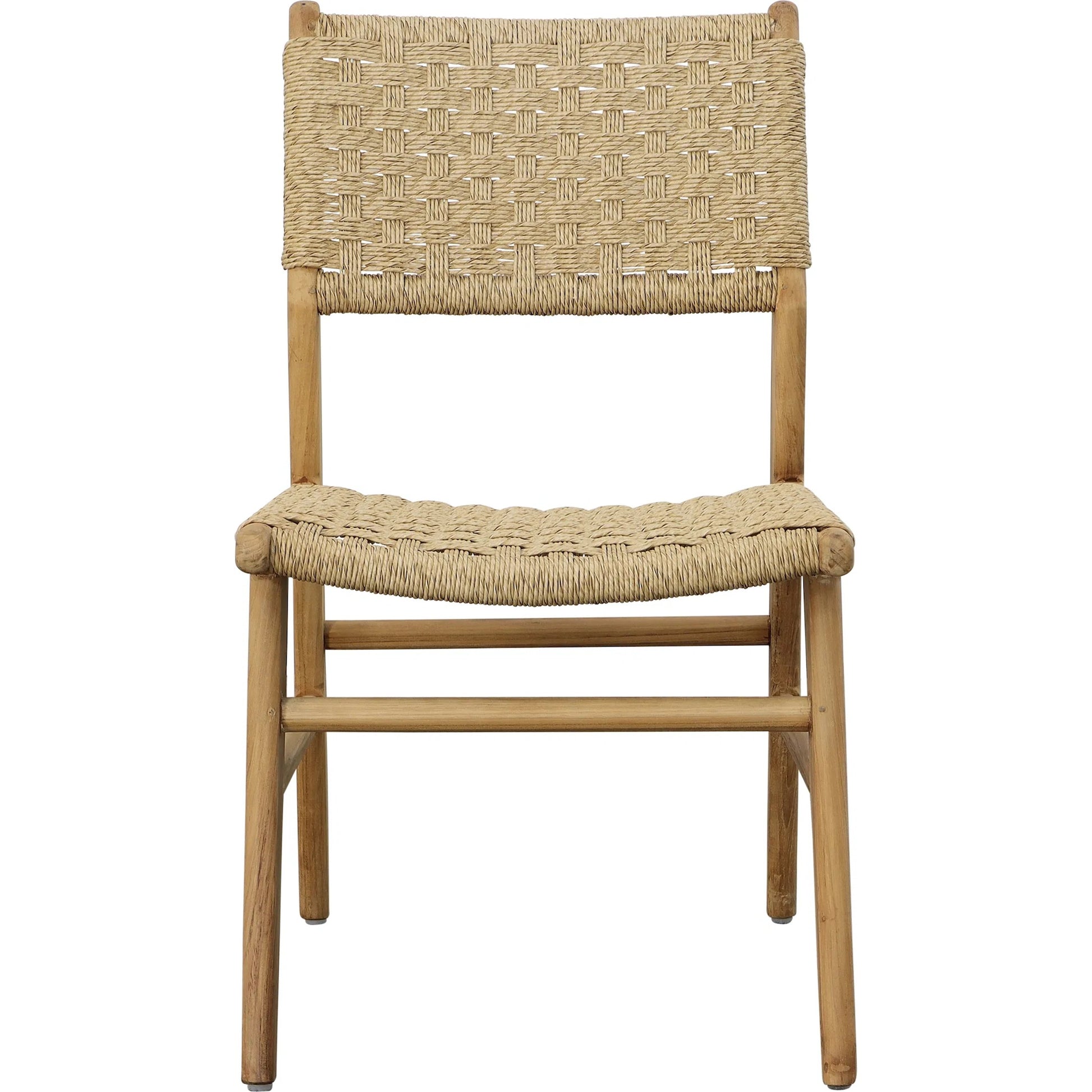 Mable Dining Chair by Arch & Plane in natural. Made from teak wood, synthetic rattan in a rustic style.