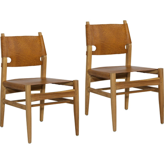 Rossana Dining Chair (Set of 2) by Arch & Plane in natural, antique light brown leather. Made from genuine leather, teak wood in a unique style.