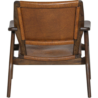 Dania Occasional Chair by Arch & Plane in medium brown, antique brown leather. Made from genuine leather, teak wood in a traditional style.
