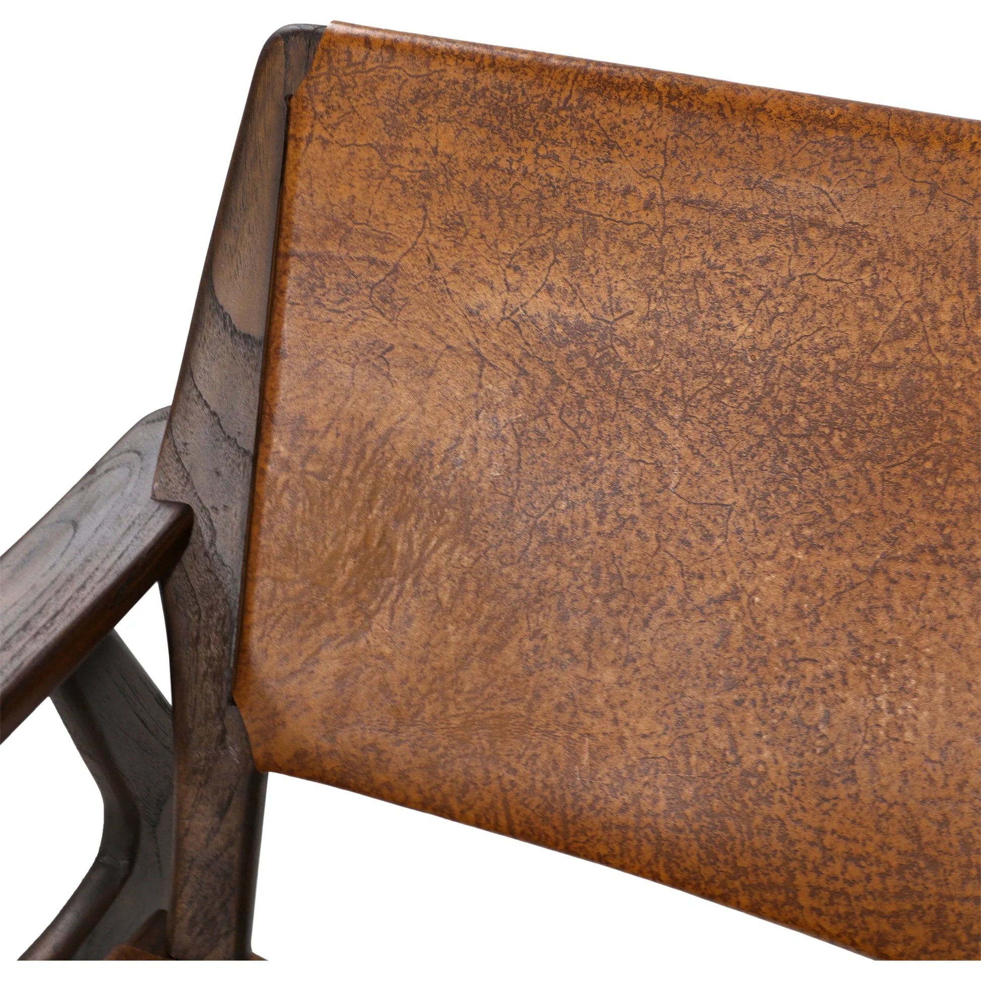 Dania Occasional Chair by Arch & Plane in medium brown, antique brown leather. Made from genuine leather, teak wood in a traditional style.