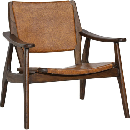 Dania Occasional Chair by Arch & Plane in medium brown, antique brown leather. Made from genuine leather, teak wood in a traditional style.