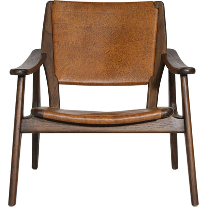 Dania Occasional Chair by Arch & Plane in medium brown, antique brown leather. Made from genuine leather, teak wood in a traditional style.